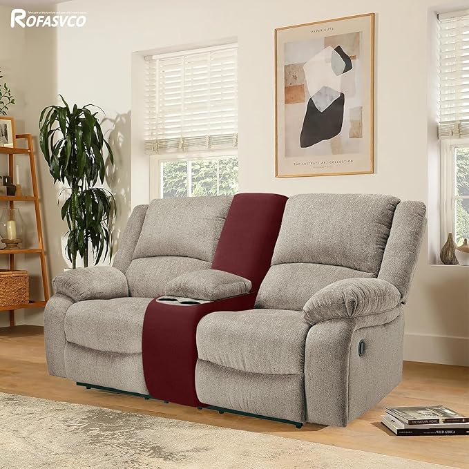 Waterproof Reclining Sectional Couch Covers Washable L Shaped Couch Cover for Sectionals Recliner Sofa Covers Stretch Corner Recliner Slipcovers for Dogs (Console Cover, Wine Red)