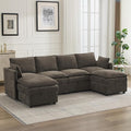 105" Cloud Modular 4 Seater Sofa with 2 Storage Ottoman, Modern Upholstered Sofa Storage Sofa Couch Deep Seat, U Shape Sectional Sofa Chenille Comfy Couch with Armrests for Living Room, Brown | Modular Sofa, 2 Storage Ottoman, Upholstered Sofa, Section...