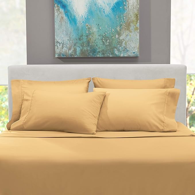 Hearth & Harbor Extra Deep Pocket Sheets - Fits Mattress 18-24 Inches Deep - Extra Deep Pocket California King Size - 6 Piece Cal King Sheets - Cal King, Camel