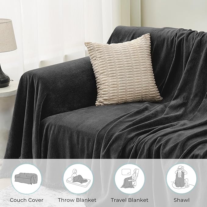 Sectional Couch Covers, 2 Pieces Chenille Sofa Cover L Shaped Couch Cover Blanket for Dogs Washable Sofa Slipcovers Pet Furniture Protector (XXX-Large: 71" x 118" + 91" x 134", Graphite Gray)