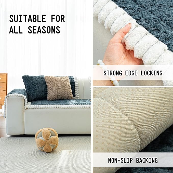 Sofa Pad, Plush Couch Cover Washable for Pet, Non-Slip Warm Couchs Cover, Funny Fuzzy Pet Couch Covers for Sofa, Sofa Slipcovers Furniture Covers for L Shaped(Dark Grey, 27.6"x 82.7")