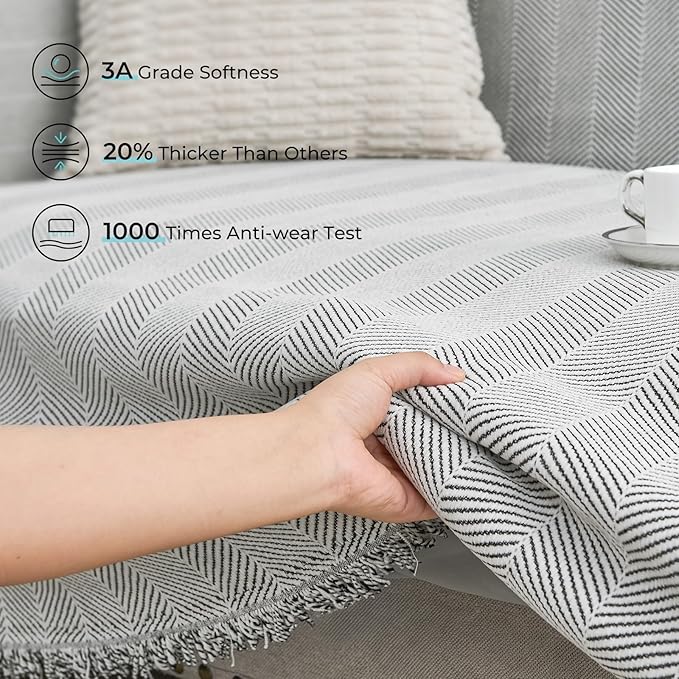 Sectional Couch Covers 2 Pieces, Chenille L Shaped Couch Cover Blanket for Sectional Sofa with Herringbone Pattern Washable Sofa Slipcovers (X-Large: 71" x 110" + 71" x 118", Off White)