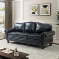 HULALA Home 81'' Genuine Leather Sofa with Removable Cushion, Mid-Century Modern Living Room 3-Seater Couch, Full Grain Leather Couch with Nailhead Trim and Rolled Arm for Bedroom Apartment, Navy