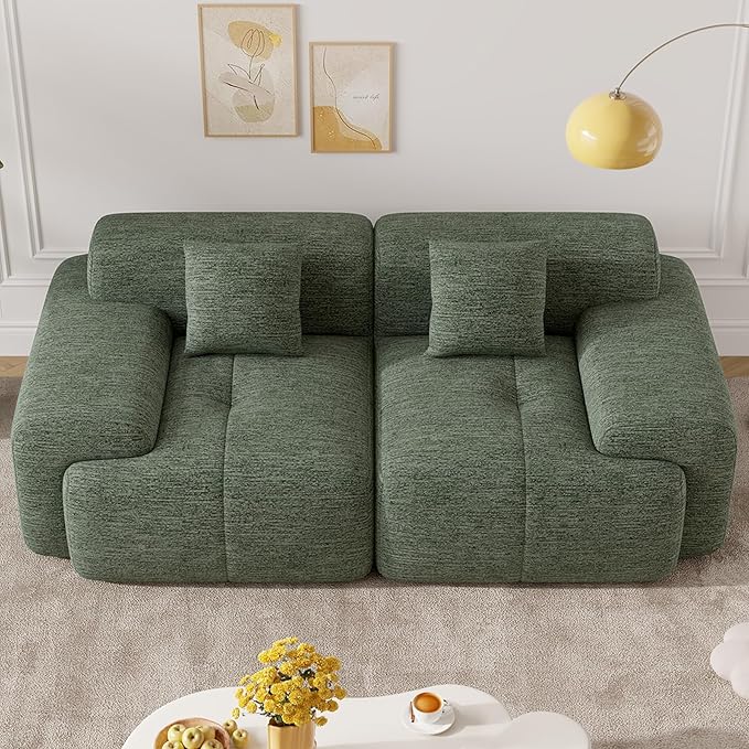 85" Cloud Loveseat Sofa in a Box, Modern Small Couch No Assembly Required, Comfy Deep Seat Boneless Couches for Living Room, Bedroom, Apartment, Green 1 PCS