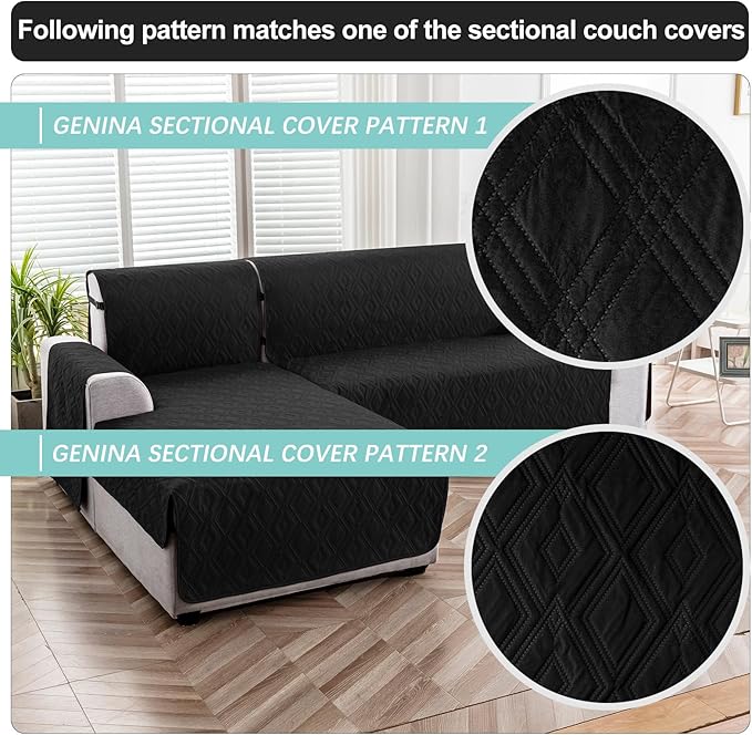 Genina Sectional Couch Covers for Dogs L Shaped Sofa Covers Chaise Lounge Cover Reversible Sofa Cover Sectional Furniture Protector for Pets, Kids (Black, Large)