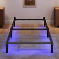 SHOANED Twin Size Bed Frame with LED, 7 Inch Metal Steel Bedframe for Box Spring and Mattress, Heavy Duty Basics Bed Base with Charging Station, Noise Free, Easy Assembly, Black