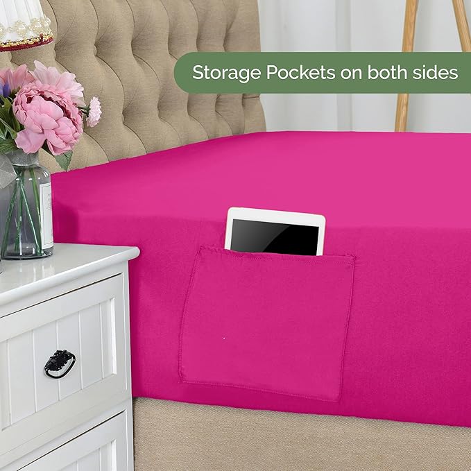 Elegant Comfort 1500 Premium Hotel Quality 18-21 Inches Deep - Extra Deep Pocket Single Fitted Sheet for High Mattress, Luxury and Softest, Smart Pocket - Wrinkle Free, Queen, Pink