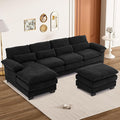 113" Cloud Couch Sectional Modular Sofa U Shaped Sectional Couches for Living Room Comfy 5-Seater Deep Seat Couch Chenille Cloud Sectional Sofa with Movable Ottoman & 4 Pillows, Black