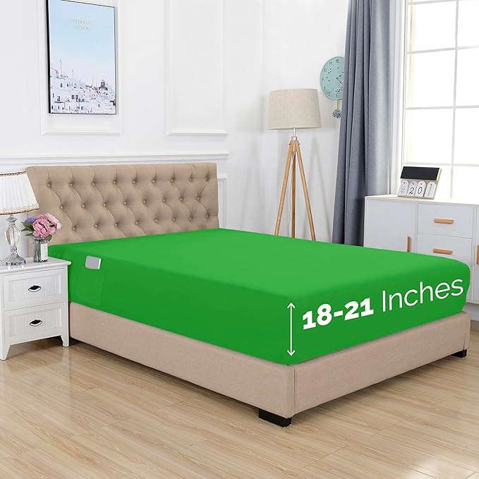 Elegant Comfort 1500 Premium Hotel Quality 18-21 Inches Deep - Extra Deep Pocket Single Fitted Sheet for High Mattress, Luxury and Softest, Smart Pocket - Wrinkle Free, California King, Emerald Green