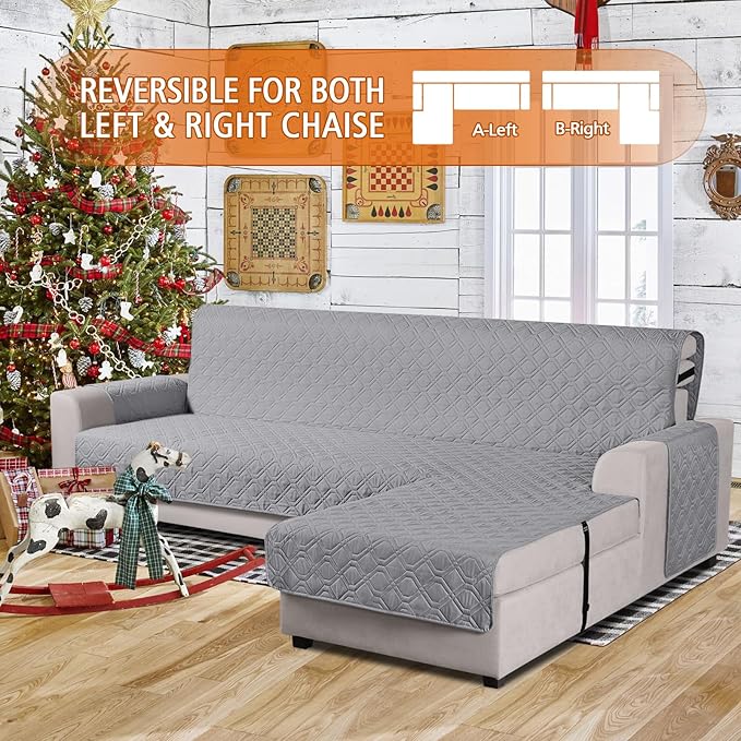 VANSOFY Upgraded Sectional Couch Covers 100% Waterproof L Shaped Sofa Slipcover Reversible Chaise Lounge Cover for Sectional Sofa Furniture Protector Cover for Pets Dog Cat(Large, Light Gray)