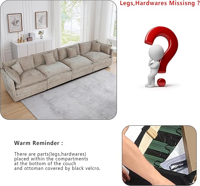 Setawix Chenille Cloud Couches for Living Room,4 Seater Cloud Sofa Couch with Deep Seat,147.22" Roomy Cloud Sofas,Modular Sectional 4 Seat Sofa with Pillows for Bedroom (Coffee, 4 Seater)