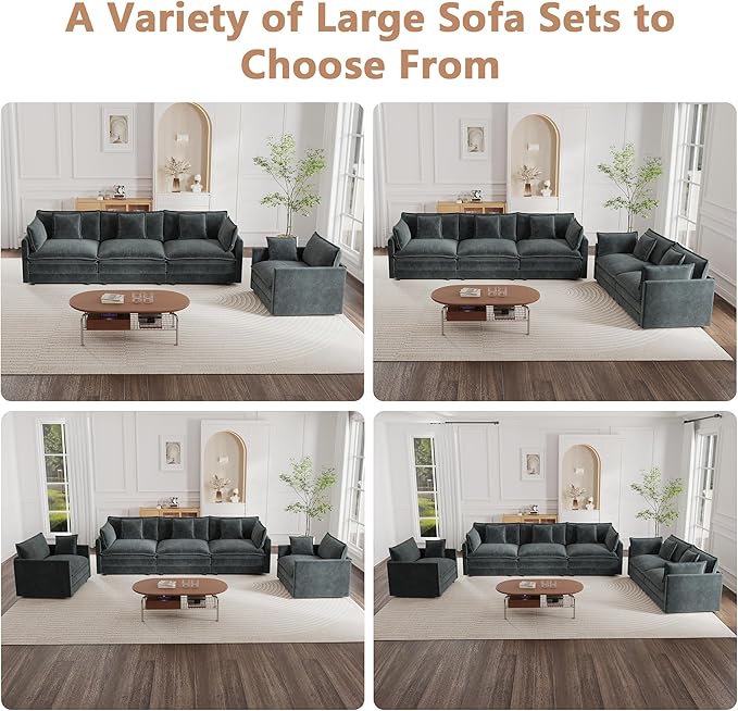 mikibama Modular Sectional Sofa, 146.5 Inch U Shaped Couch Set for Living Room, 4-Seater Comfy Cloud Couches with Two Movable Ottoman, DIY Combination, Chenille, Grey
