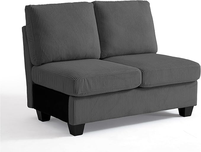 CHIC HOUSE Middle Module for Modular Couch, Corduroy Customizable Chaise, Storage Ottoman for Sectional Sofa, Armrest, Single/Double Seater