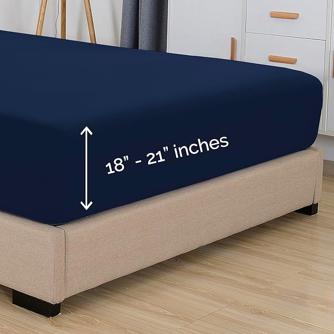 Elegant Comfort 1500 Premium Hotel Quality 18-21 Inches Deep - Extra Deep Pocket Single Fitted Sheet for High Mattress, Luxury and Softest, Smart Pocket - Wrinkle Free, Full, Navy Blue