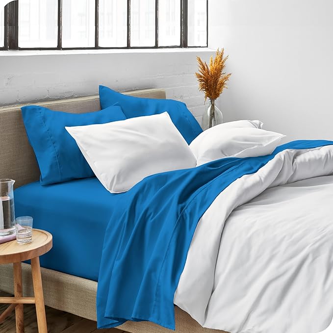 Bare Home Twin XL Sheet Set - 1800 Ultra-Soft Microfiber Twin Extra Long Bed Sheets - Double Brushed - Deep Pockets - Easy Fit - 3 Piece Set - Bedding Sheets & Pillowcases (Twin XL, Medium Blue)