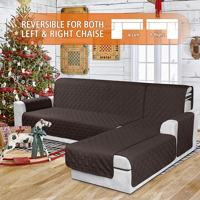 VANSOFY Sectional Couch Covers 100% Waterproof L Shaped Sofa Slipcover 3pcs Reversible Chaise Lounge Cover for Sectional Sofa Furniture Protector Cover for Pets Dog Cat(Small, Chocolate)