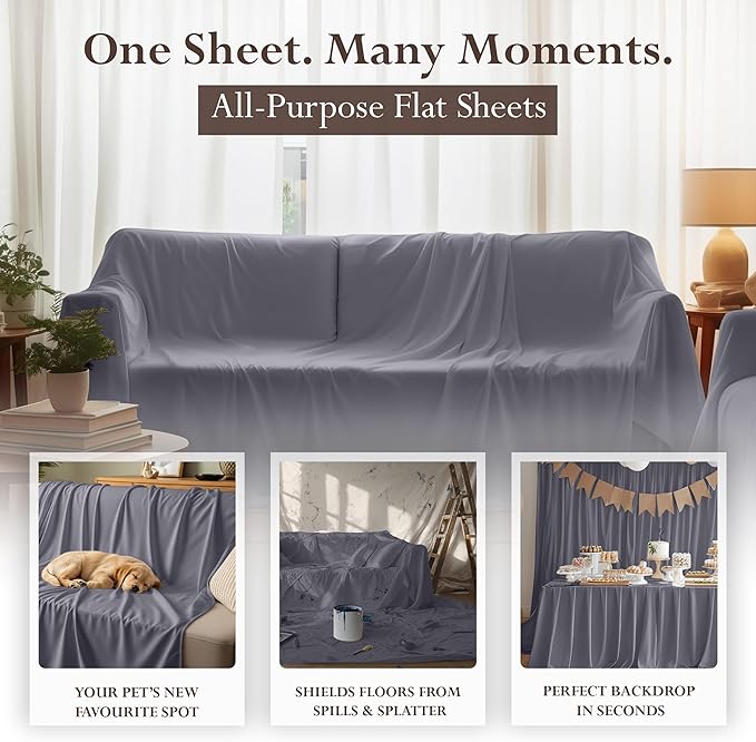 Utopia Bedding Flat Sheets - Pack of 6 - Soft Brushed Microfiber Fabric - Shrinkage & Fade Resistant Top Sheet - Easy Care (Twin, Grey)