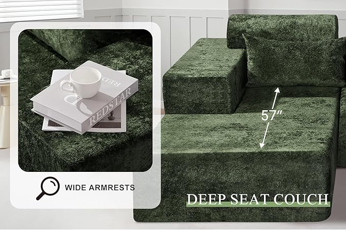 HABUTWAY 105" L-Shape Modular Sectional Sofa Couch for Living Room,No Assembly Required,Modular Comfy Sofa with Deep Seat for Living Room Bedroom,Luxury Distressed Velvet(Left,Green)
