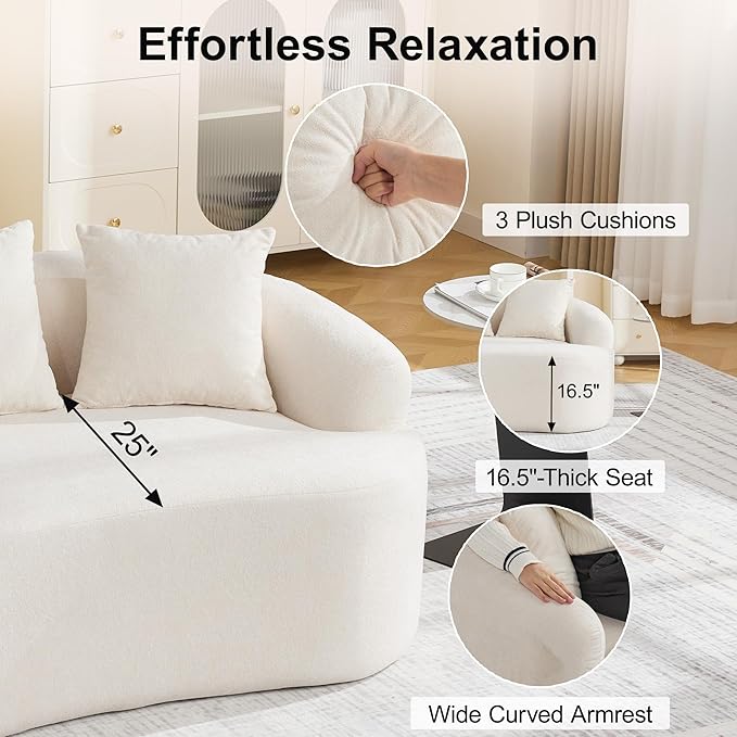 110.2" Curved Boneless Couch, Oversized Cloud Sofa with 4 Pillows, Modern 4 Seater Modular Sectional Sofa, Boneless Sectional Couches for Living Room, Curved Foam Couch, Beige