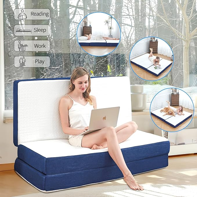 CYMULA Folding Mattress Full Size, Memory Foam 6 inch Tri Portable Trifold Mattress Futon Topper Full with Breathable & Washable Cover, Murphy Bed Guest Bed RV Trips,52"×73"×6"