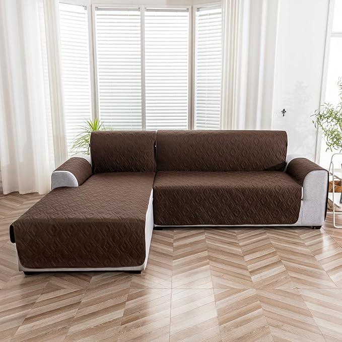 Genina Sectional Couch Covers for Dogs L Shaped Sofa Covers Chaise Lounge Cover Reversible Couch Covers for Sectional Sofa L Shape Furniture Protectors Cover for Pets, Kids (Chocolate, Small)