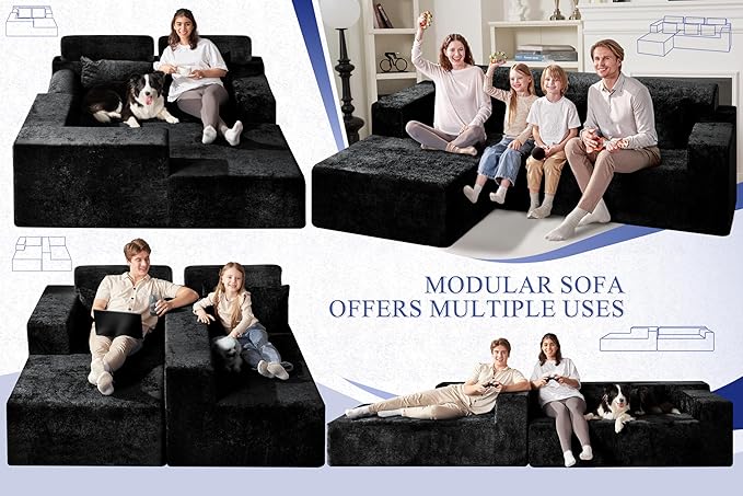 HABUTWAY 105" L-Shape Modular Sectional Sofa Couch for Living Room,No Assembly Required,Modular Comfy Sofa with Deep Seat for Living Room Bedroom,Luxury Distressed Velvet(Left,Black)