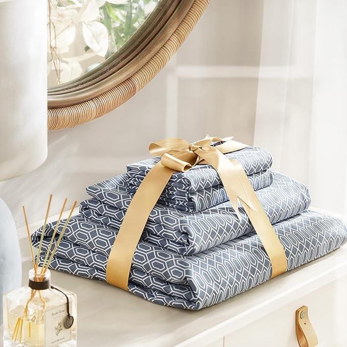 Comfort Spaces 100% Cotton Sheets Queen, Breathable, Naturally Cool Cotton Sheets, Soft Cotton Bed Sheets with 14" Elastic Pocket Fits up to 16" Mattress, All Seasons Sheet Set, Diamond Blue 4 Piece