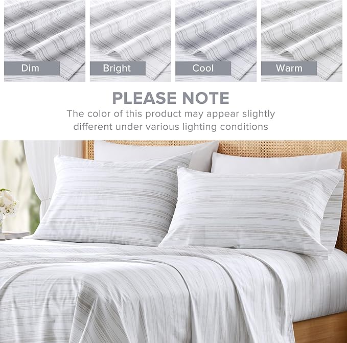 Comfort Spaces 100% Cotton Sheets Cal King, Breathable, Naturally Cool Cotton Sheets, Cotton Bed Sheets with 14" Elastic Pocket Fits up to 16" Mattress, All Seasons Sheet Set, Good Vibes Grey 4 Piece