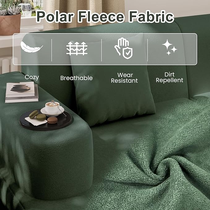 MELLCOM Modern Curved Boneless Sofa Couch, L-Shaped Corner Sofa, No Assembly Needed, Chenille Upholstered Cloud Sectional Couch for Living Room, Bedroom and Apartment (Green, Left Hand Facing)
