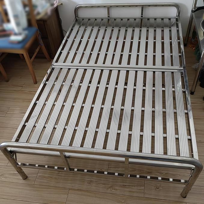Folding Bed Frame Single Stainless Steel Fold up Beds for Adults Stable and Load-Bearing Portable Guest Bed for Home Bedroom Office Nap(197 * 100 * 33cm)