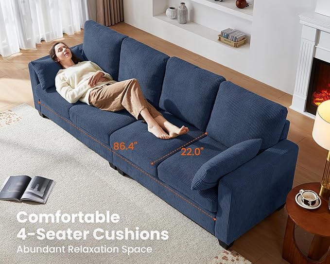 CHIC HOUSE Modular Sectional Sofa with Storage Ottomans, Corduroy Cloud Couch for Small Spaces & Apartments, Reconfigurable L/U Shaped Convertible Corner Sofa (5 Seater Sectional,Blue