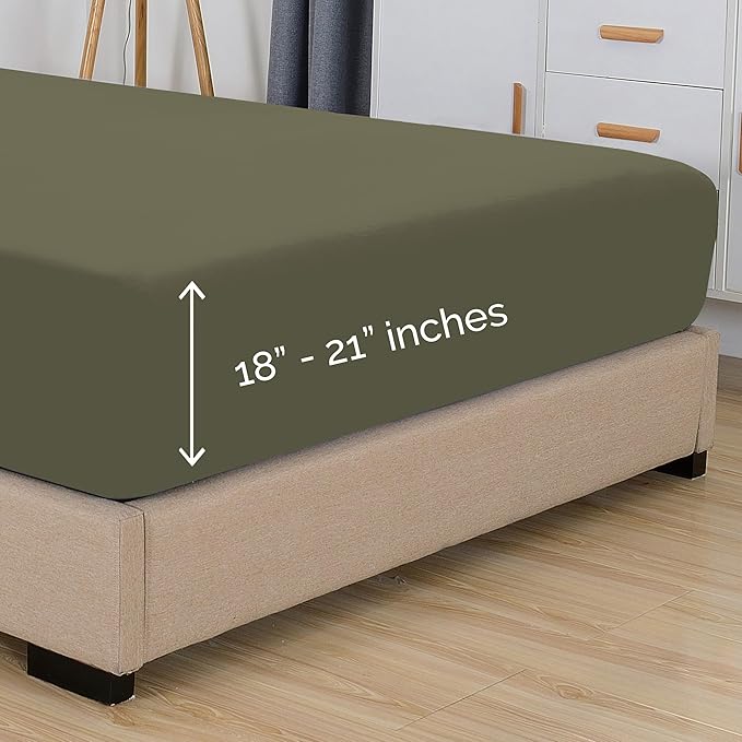 Elegant Comfort 1500 Premium Hotel Quality 18-21 Inches Deep - Extra Deep Pocket Single Fitted Sheet for High Mattress, Luxury and Softest, Smart Pocket - Wrinkle Free, Queen, Green