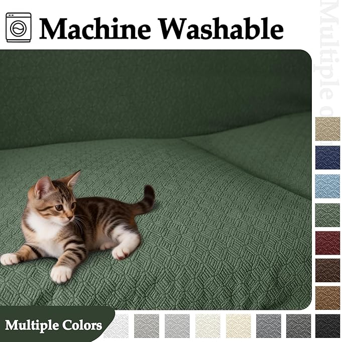 Waterproof Reclining Sectional Couch Covers Washable L Shaped Couch Cover for Sectionals Recliner Sofa Covers Stretch Corner Recliner Slipcovers for Dogs (5 Seater 2 Console Cover, Green)