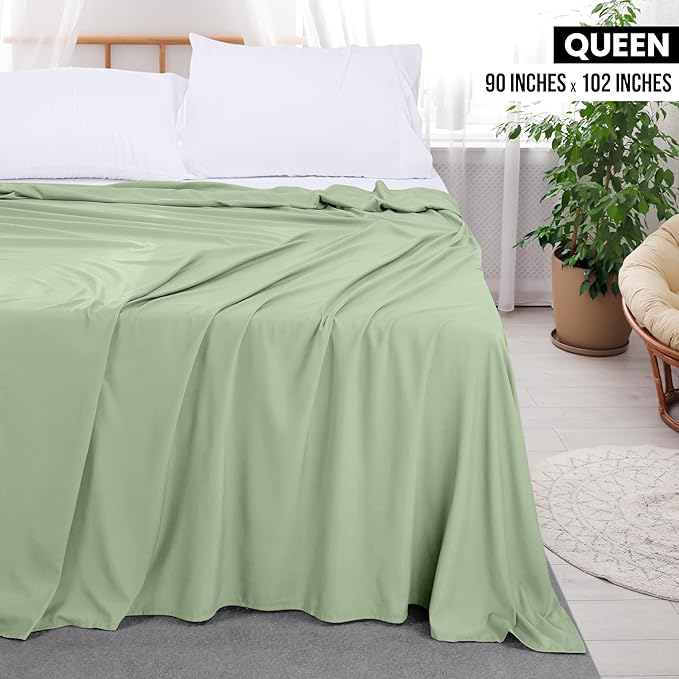Utopia Bedding Flat Sheet - 1 Pack (Queen, Sage) - Soft Brushed Microfiber Fabric - Shrinkage & Fade Resistant Top Sheet - Easy Care Bed Sheet