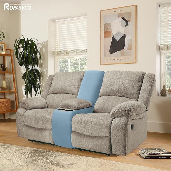 Waterproof Reclining Sectional Couch Covers Washable L Shaped Couch Cover for Sectionals Recliner Sofa Covers Stretch Corner Recliner Slipcovers for Dogs (Console Cover, Light Blue)