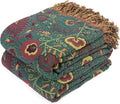 Boho Throw Blanket for Bed 100% Cotton Soft Lightweight Quilt Home Decor Spring Bed Blanket,Floral Embroidery Reversible All Season Bohemian Breathable Twin Throws for Sofa Couch Chair 60"x80"