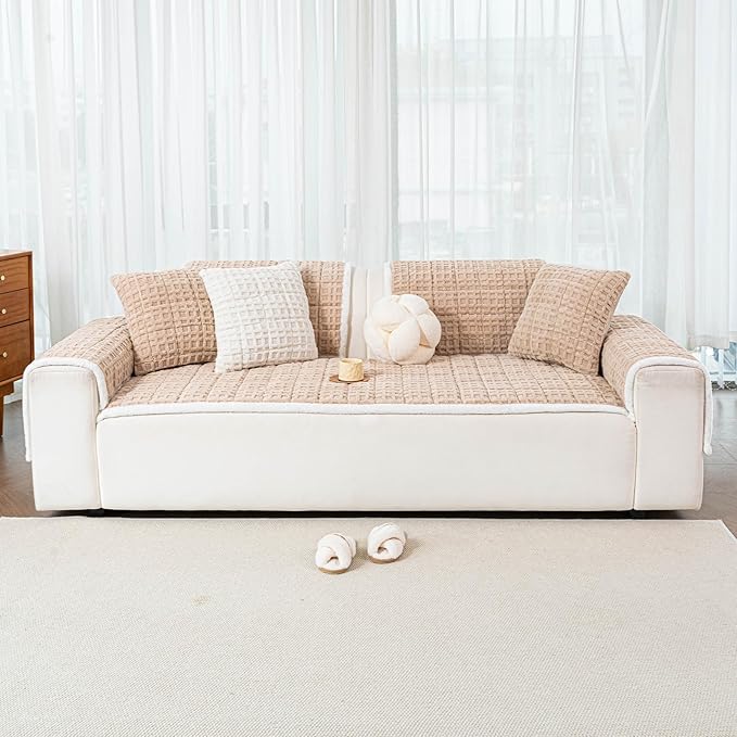 Dog Couch Cover, Couch Cover for Dogs Washable, Funny Fuzzy Plush Sofa Covers, Non Slip Dog Covers for Couches and Sofas, Sofa Pad Furniture Protector for L Shaped(Brown, 27.6"x 59")