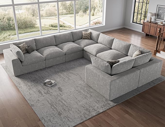 120" Cloud Sectional Couch | Oversize Boneless Couches for Living Room | 4 Seater L-Shape Sofa | Light Grey