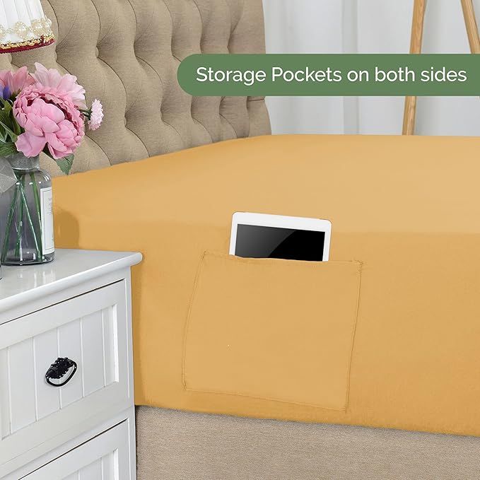 Elegant Comfort 1500 Premium Hotel Quality 18-21 Inches Deep - Extra Deep Pocket Single Fitted Sheet for High Mattress, Luxury and Softest, Smart Pocket - Wrinkle Free, California King, Gold