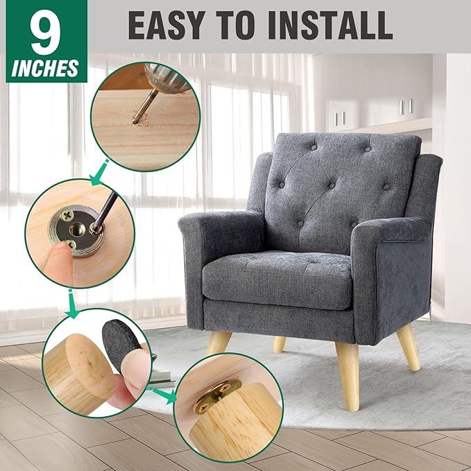 FoDau770 Rubber Wood Furniture Legs 9 Inches, Slant Tapered Wood Feet Mid Century Sofa Legs Set of 4, 5/16" UNC Furniture Feet Replacement Parts for Cabinet Couch Dresser Chair Ottoman Table