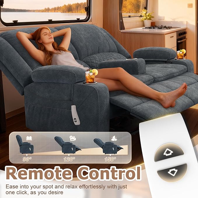Loveseat Recliner Sofa, Power Reclining Loveseat Sofa RV Couch with Removable Armrest and Remote Control, Wall Hugger Home Theater Seating with 2-Tier Cushions, Storage & USB Ports, Blue