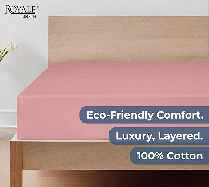 Royale Linens 100% Organic Cotton Fitted Sheet - Percale Weave - Super Soft Deep Pocket Bottom Sheets - White Elastic Sheet Twin XL Size - Twin XL Fitted Sheets Only - (39"x80"+15", Pink)
