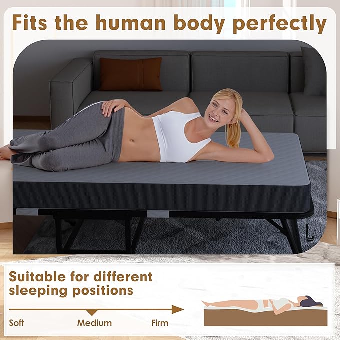 INTERGREAT Folding Bed with Mattress, 75.2" x 31.5" Portable Folding Bed for Adults, Foldable Bed with 5-inch Mattress for Guests, Heavy-Duty Steel Frame Supports Rollaway Bed for Easy Storage | Portable, For Adults, 5-inch Mattress, Heavy-Duty Steel, ...