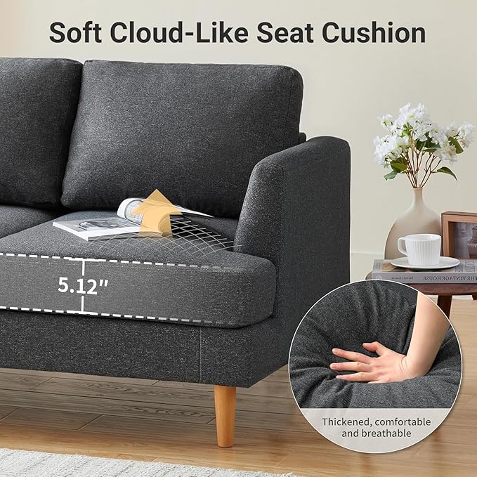 Loveseat Sofa 56" Mid Century Modern Small Couches for Small Spaces Love Seat with 2-Seat Upholstered Cushion Sofa Couches for Bedroom, Living Room, Apartment (Dark Grey)
