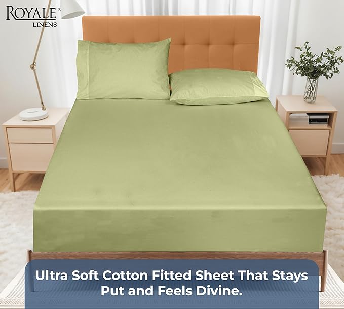 Royale Linens 100% Organic Cotton Fitted Sheet - Percale Weave - Super Soft Deep Pocket Bottom Sheets - Sage Green Elastic Sheet Full Size - Full Fitted Sheets Only - (54"x75"+15", Sage Green)