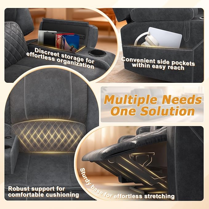 Upgraded Power Loveseat Reclining Couch, Reclining Loveseat Sofa RV Couch with Removable Armrest and Remote Control, Velvet Wall Hugger Home Theater Seating with 2-Tier Cushions, Storage (Velvet,Grey)