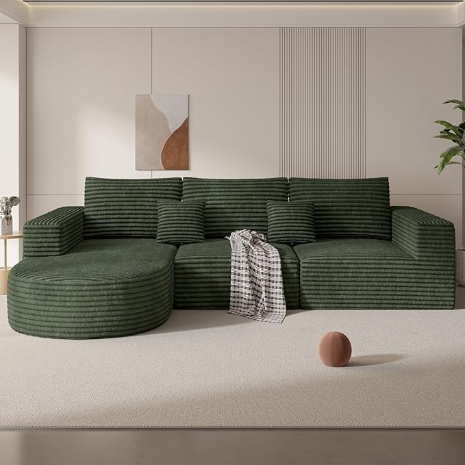110" Modular Sectional Sofa Couches, Cloud Couches for Living Room, Boneless Sofa with Deep Seat,L-Shape Couch with Chaise,No Assembly Required,Green,1 PCS
