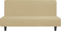 Easy-Going Stretch Futon Slipcover Armless Futon Bed Cover Furniture Protector Without Armrests with Elastic Bottom for Kids, Soft Jacquard Fabric Small Checks (Large, Beige)