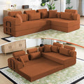 106" L-Shaped Modular Boneless Couch, 2-Piece System (2×70.87"), Convertible Sectional to 141.7" Straight Sofa, Corduroy Couch in a Box, Headrest & Back Pillows for Living Room, Orange