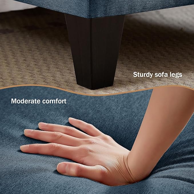111" Sectional Couch for Living Room, Modern Polyester Fibre U Shaped Sofa Couches with Double Chaise, Upholstered 4 Seater Sofa for Living Room, Apartment, Office, Blue